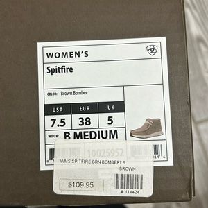 Women’s Ariat Spitfire Brown Bomber 7.5 NEW IN BOX